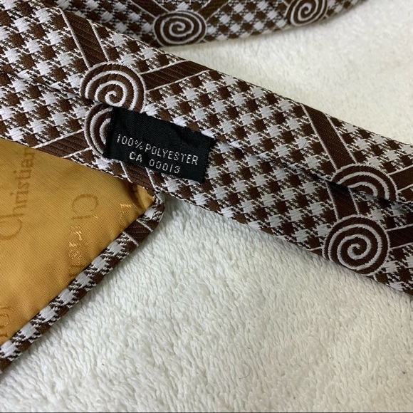 𝅺christan Dior Vintage Trendy Brown & White Novelty Print Neck Tie Retro - Picture 8 of 8